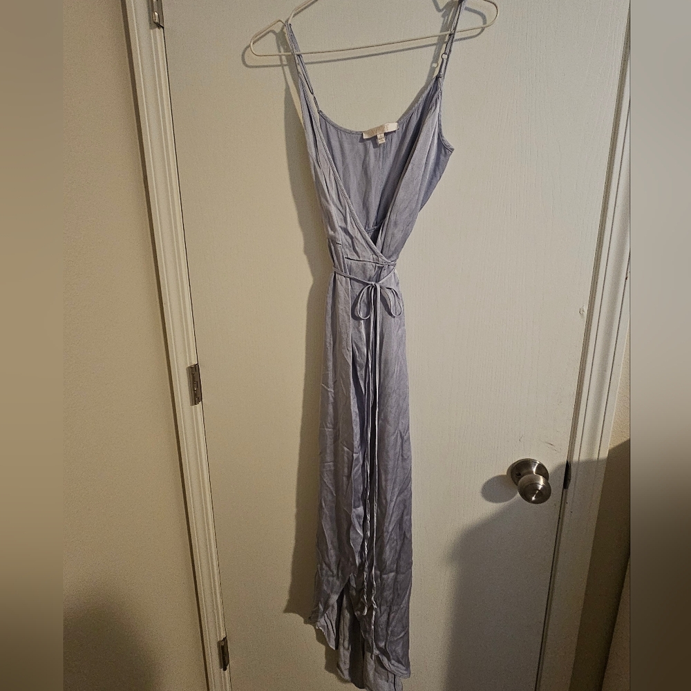Wayf Teagan Satin Wrap Maxi Dress Ice Blue View 5